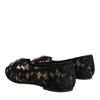 Dolce & Gabbana Black Lace Crystal Ballet Flats Loafer Shoes