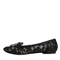 Dolce & Gabbana Black Lace Crystal Ballet Flats Loafer Shoes