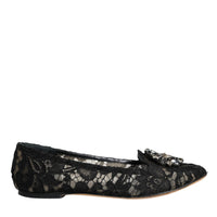 Dolce & Gabbana Black Lace Crystal Ballet Flats Loafer Shoes