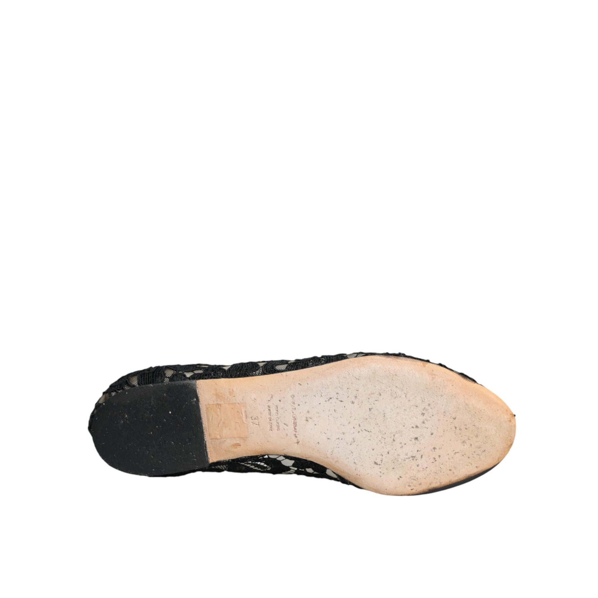 Dolce &amp; Gabbana Black Lace Crystal Ballet Flats Loafer Shoes