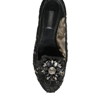 Dolce & Gabbana Black Lace Crystal Ballet Flats Loafer Shoes