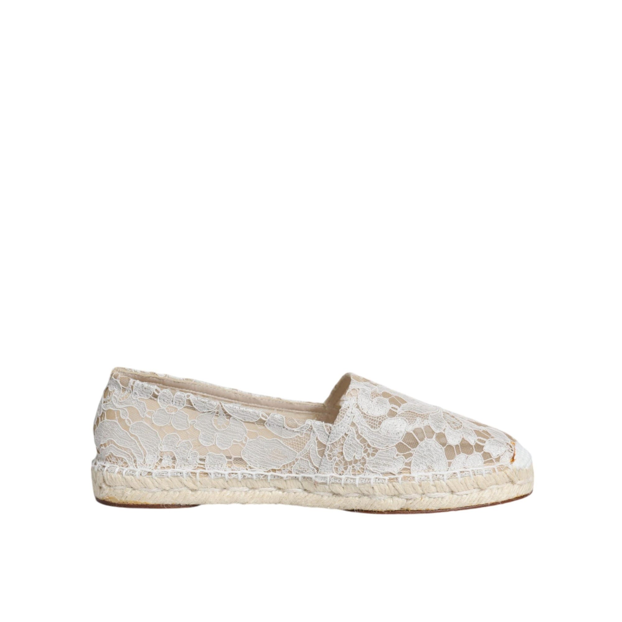 Dolce &amp; Gabbana White Lace Viscose Espadrilles Flats Shoes