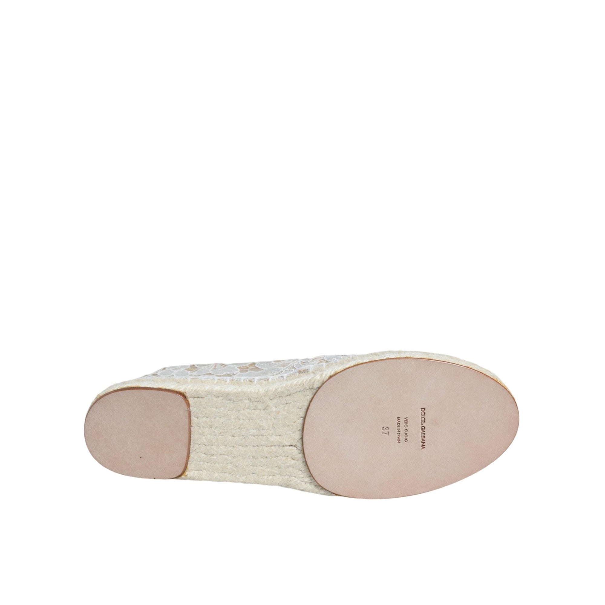 Dolce &amp; Gabbana White Lace Viscose Espadrilles Flats Shoes