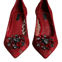 Dolce & Gabbana Red Taormina Lace Crystal Heels Pumps Shoes