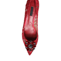 Dolce & Gabbana Red Taormina Lace Crystal Heels Pumps Shoes