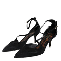 Dolce & Gabbana Black Suede Ankle Strap Heels Pumps Shoes