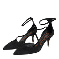 Dolce & Gabbana Black Suede Ankle Strap Heels Pumps Shoes