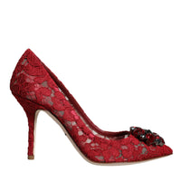 Dolce & Gabbana Red Taormina Lace Crystal Heels Pumps Shoes