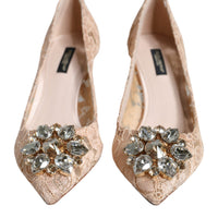 Dolce & Gabbana Beige Taormina Lace Crystal Heels Pumps Shoes