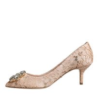 Dolce & Gabbana Beige Taormina Lace Crystal Heels Pumps Shoes