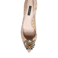 Dolce & Gabbana Beige Taormina Lace Crystal Heels Pumps Shoes