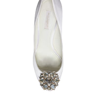 Dolce & Gabbana White Crystals Peep Toe Satin Pumps Shoes