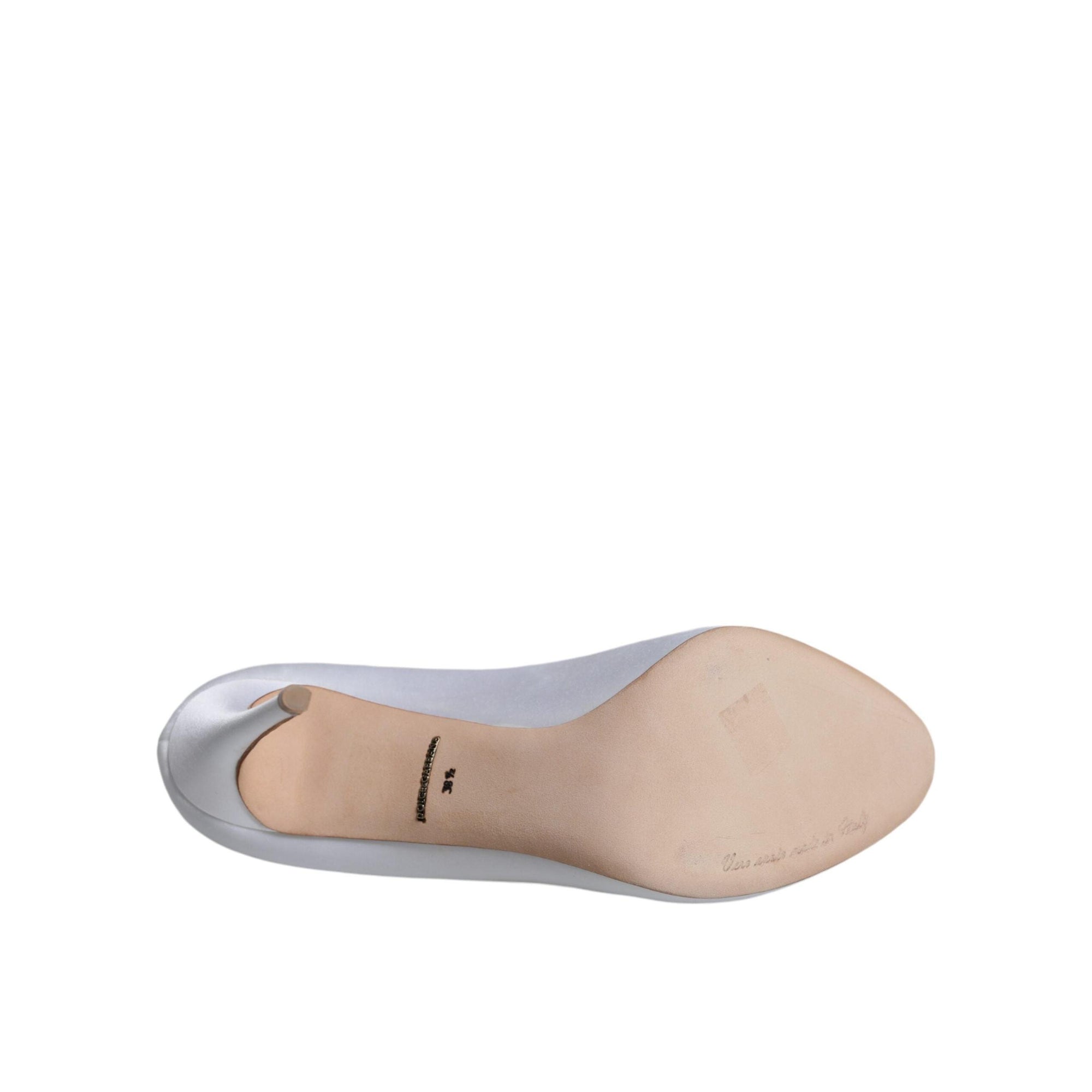 Dolce &amp; Gabbana White Crystals Peep Toe Satin Pumps Shoes