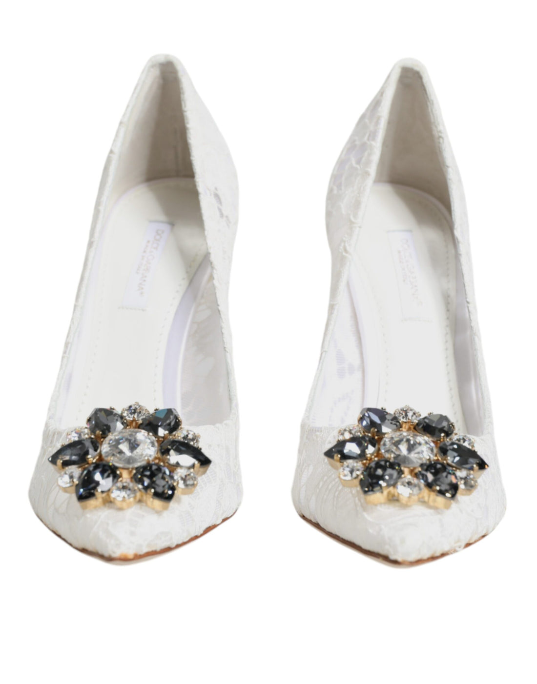 Dolce & Gabbana White Taormina Lace Crystal Heels Pumps Shoes