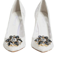 Dolce & Gabbana White Taormina Lace Crystal Heels Pumps Shoes