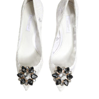 Dolce & Gabbana White Taormina Lace Crystal Heels Pumps Shoes