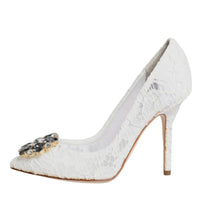 Dolce & Gabbana White Taormina Lace Crystal Heels Pumps Shoes