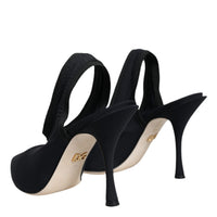 Dolce & Gabbana Black Jersey Stretch Heels Slingback Shoes