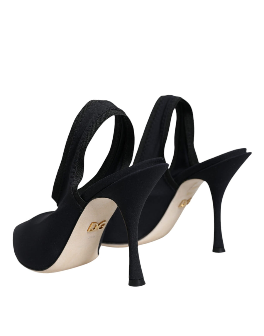 Dolce & Gabbana Black Jersey Stretch Heels Slingback Shoes