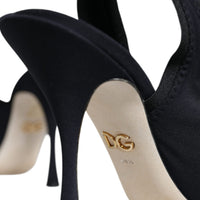 Dolce & Gabbana Black Jersey Stretch Heels Slingback Shoes