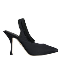 Dolce & Gabbana Black Jersey Stretch Heels Slingback Shoes