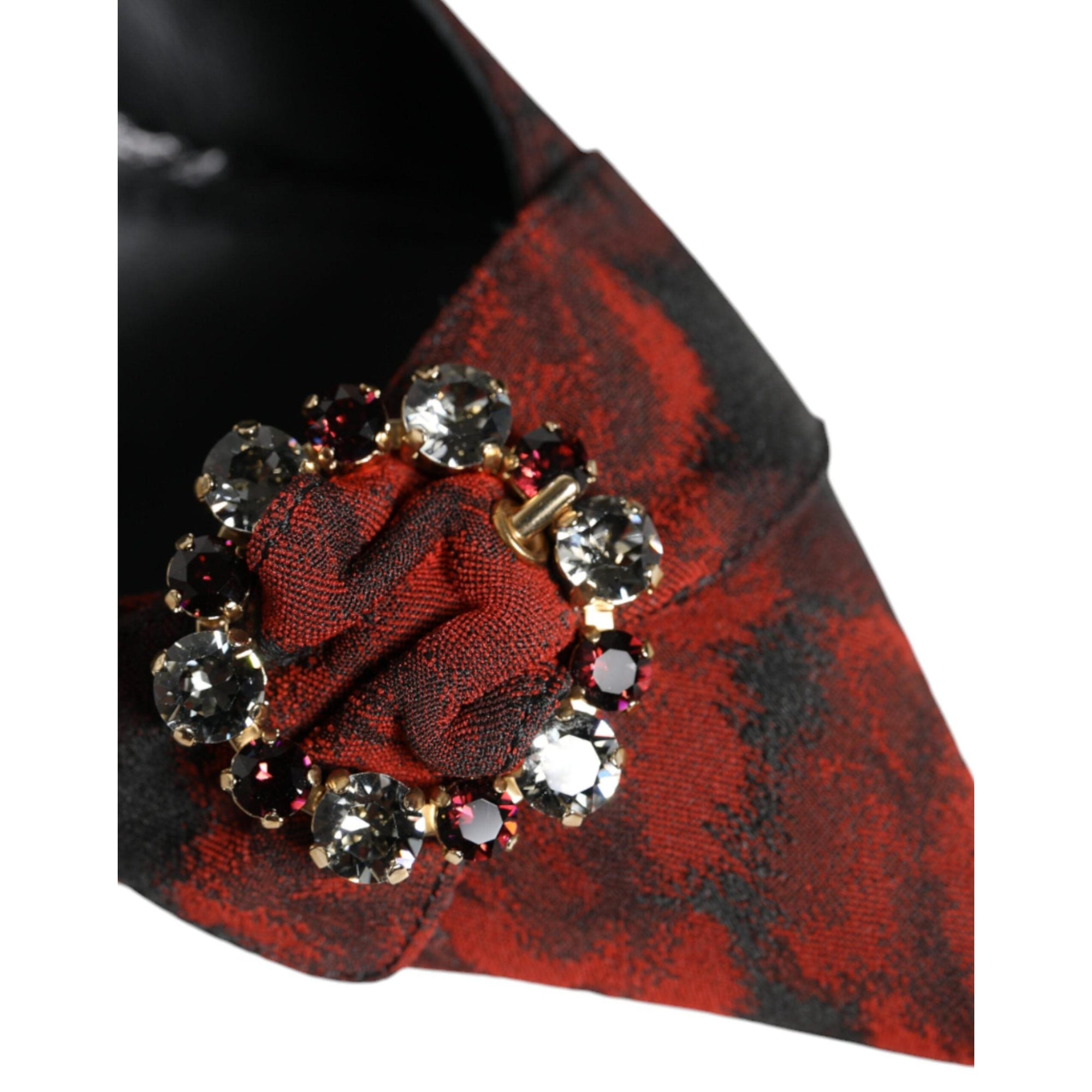 Dolce &amp; Gabbana Black Red Floral Crystal Heel Slingback Shoes
