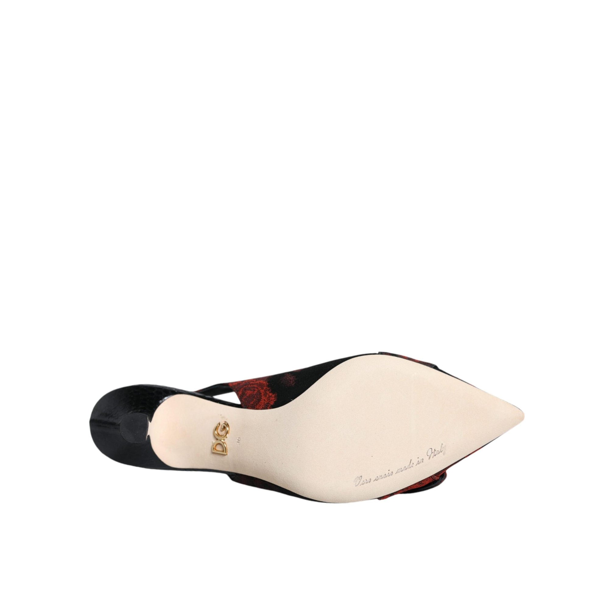 Dolce &amp; Gabbana Black Red Floral Crystal Heel Slingback Shoes