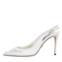 Dolce & Gabbana White Leather Stiletto Heels Slingback Shoes