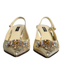 Dolce & Gabbana Gold Crystal Pumps Heels Slingbacks Shoes