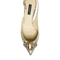 Dolce & Gabbana Gold Crystal Pumps Heels Slingbacks Shoes