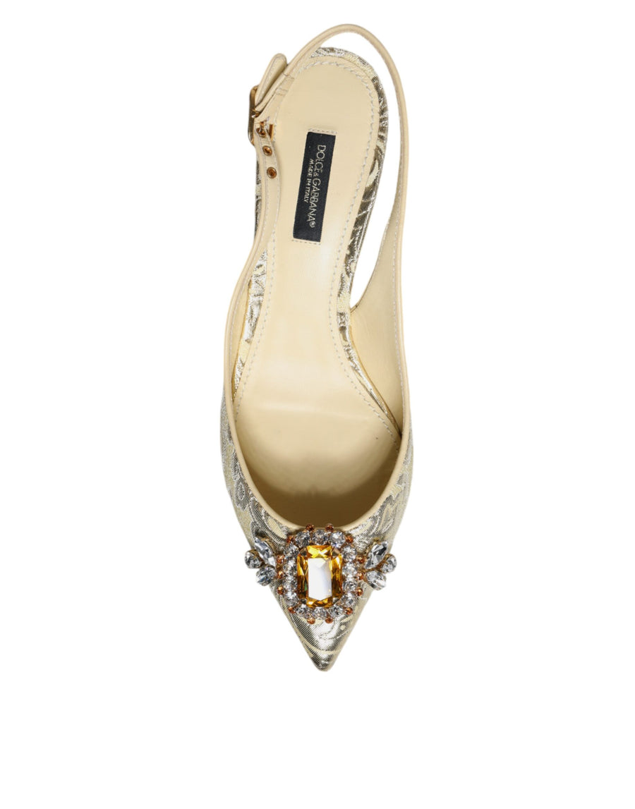 Dolce & Gabbana Gold Crystal Pumps Heels Slingbacks Shoes