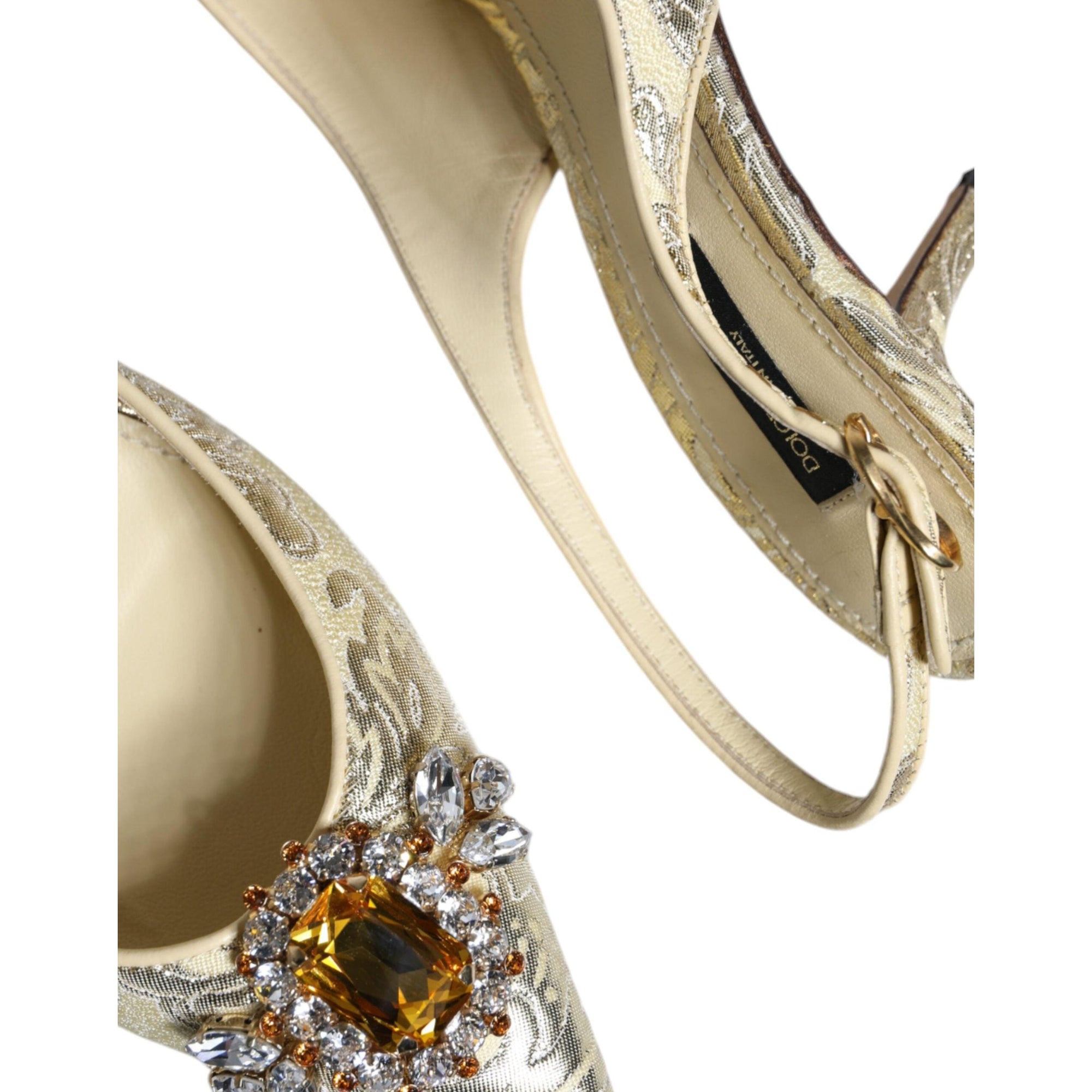 Dolce &amp; Gabbana Gold Crystal Pumps Heels Slingbacks Shoes