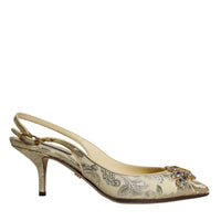 Dolce & Gabbana Gold Crystal Pumps Heels Slingbacks Shoes