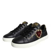 Dolce & Gabbana Black Portofino Sacred Heart Sneakers Shoes