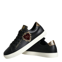 Dolce & Gabbana Black Portofino Sacred Heart Sneakers Shoes