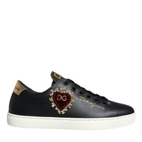 Dolce & Gabbana Black Portofino Sacred Heart Sneakers Shoes