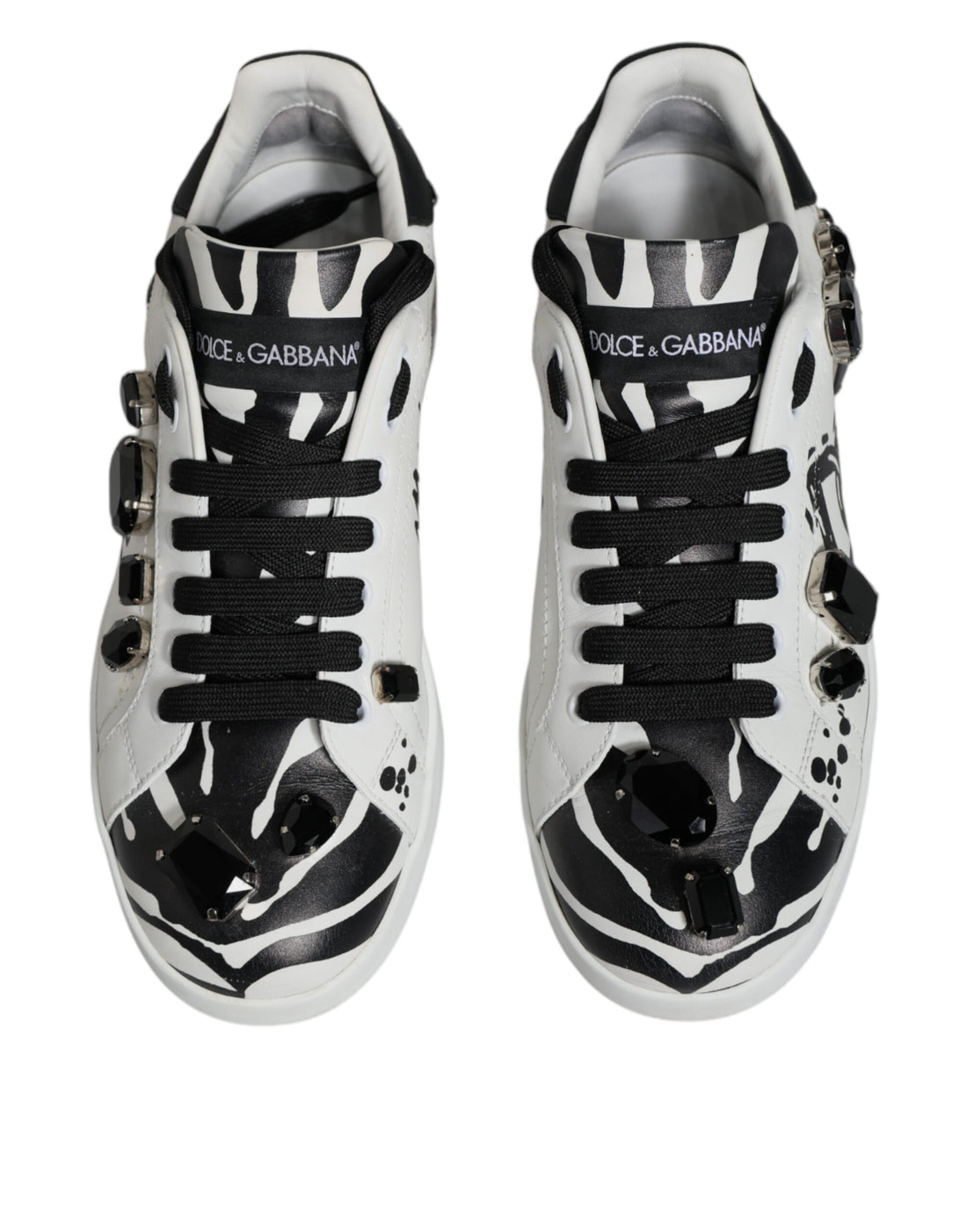 Dolce & Gabbana White Crystal Portofino Low Top Sneaker Shoes