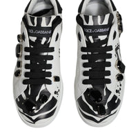 Dolce & Gabbana White Crystal Portofino Low Top Sneaker Shoes