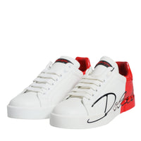 Dolce & Gabbana White Red Portofino Low Top Sneakers Shoes