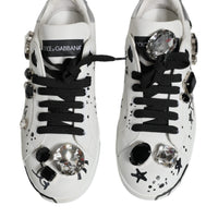 Dolce & Gabbana White Crystal Portofino Low Top Sneaker Shoes