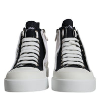 Dolce & Gabbana White Black Canvas Logo Mid Top Sneakers Shoes