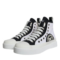 Dolce & Gabbana White Black Canvas Logo Mid Top Sneakers Shoes