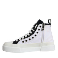 Dolce & Gabbana White Black Canvas Logo Mid Top Sneakers Shoes