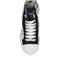 Dolce & Gabbana White Black Canvas Logo Mid Top Sneakers Shoes