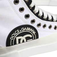 Dolce & Gabbana White Black Canvas Logo Mid Top Sneakers Shoes