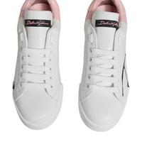 Dolce & Gabbana White Pink Portofino Low Top Sneakers Shoes