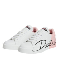 Dolce & Gabbana White Pink Portofino Low Top Sneakers Shoes