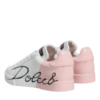 Dolce & Gabbana White Pink Portofino Low Top Sneakers Shoes