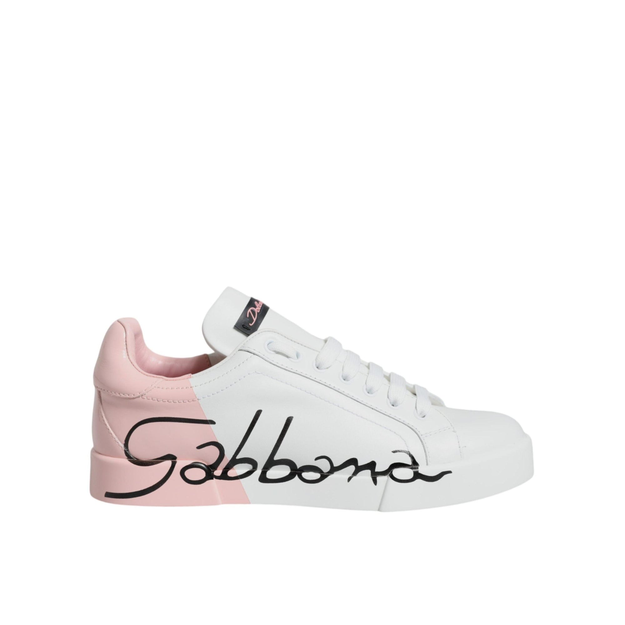 Dolce &amp; Gabbana White Pink Portofino Low Top Sneakers Shoes