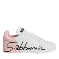 Dolce & Gabbana White Pink Portofino Low Top Sneakers Shoes